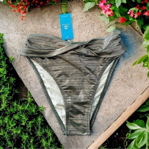 Cupshe womens S Live Life on the Beach gold and green shimmer bikini - Picture 3 of 6